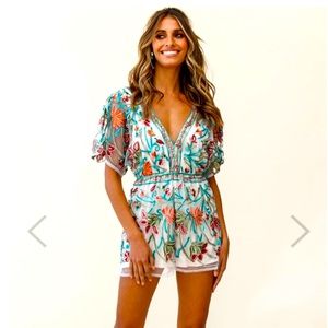 Selfie Leslie Cecilia Dressy Romper Green Jade